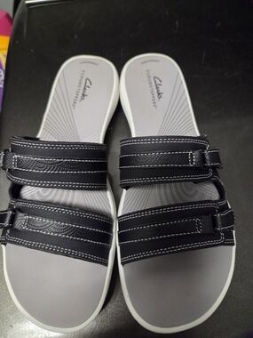 Clarks Women's Black Slide Sandals - Cloudsteppers Comfort